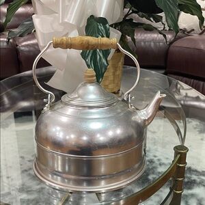 1950s Mid Century Elegant Silver aluminum Teapot with Wooden Handle - Hong Kong